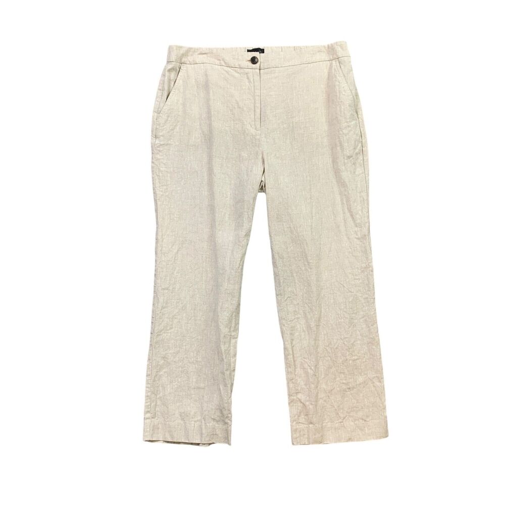 Talbots Pants Womens 10 Beige Linen Straight Pockets Lightweight Cropped Zip Fly